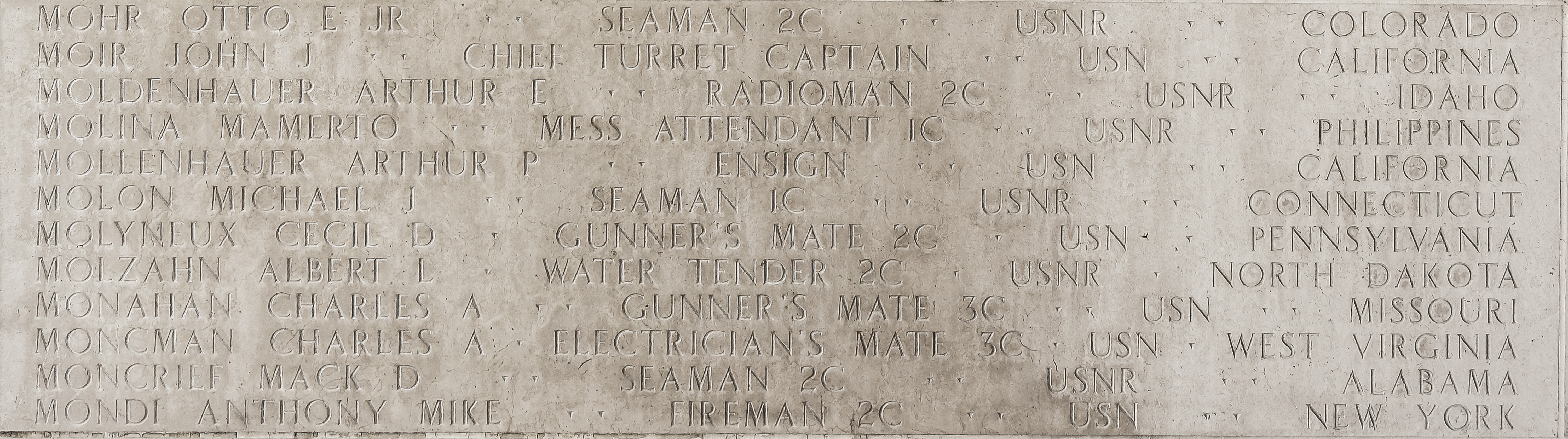 Charles A. Moncman, Electrician's Mate Third Class